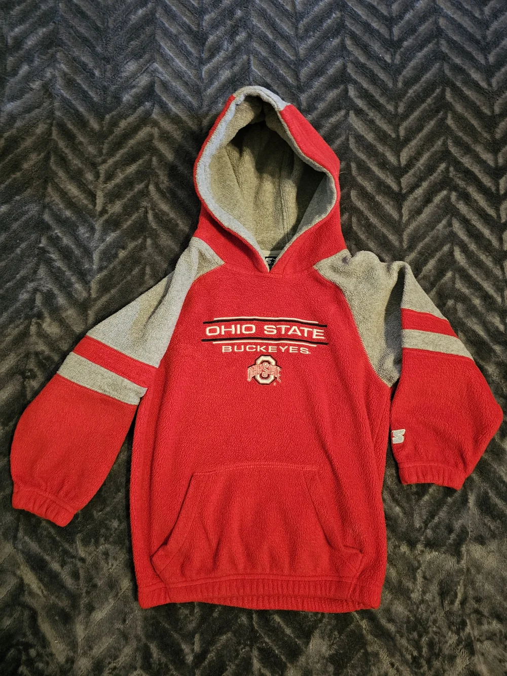 Starter Ohio State Buckeyes Fleece Hoodie Youth Size 5/6 Red Gray Pullover